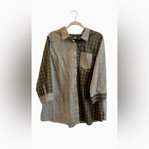 Lands' End Olive and White Plaid Shirt